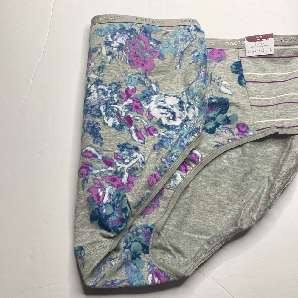 Gray purple floral stripe cotton high leg brief panty NWT Lane Bryant plus size - Picture 6 of 12